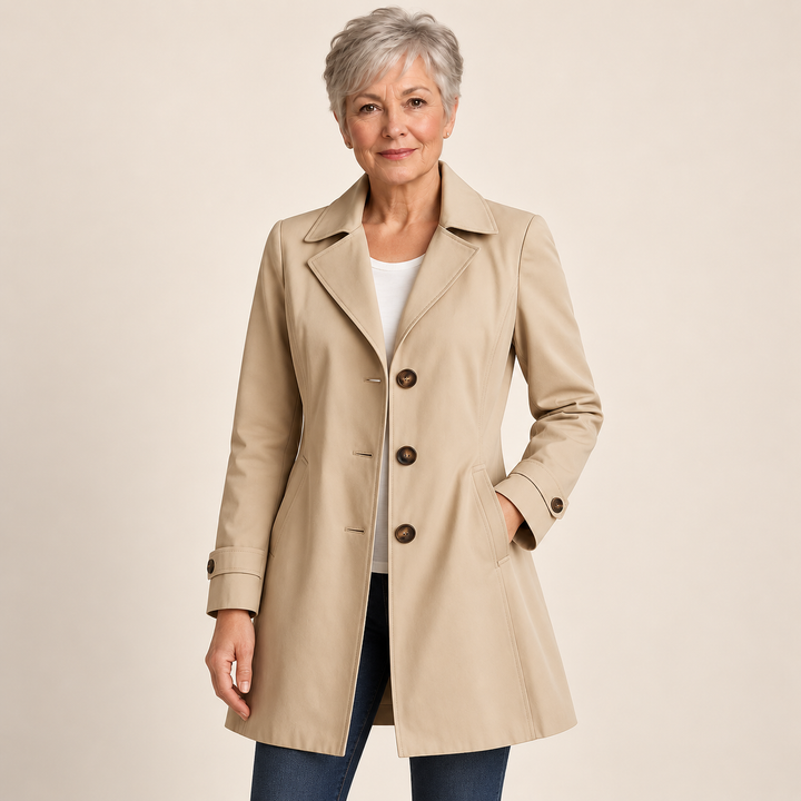 Classic Button Trench Coat – Ivory – front