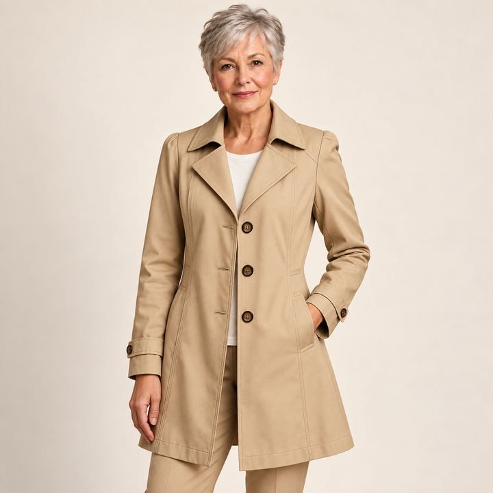 Classic Button Trench Coat – Khaki – front