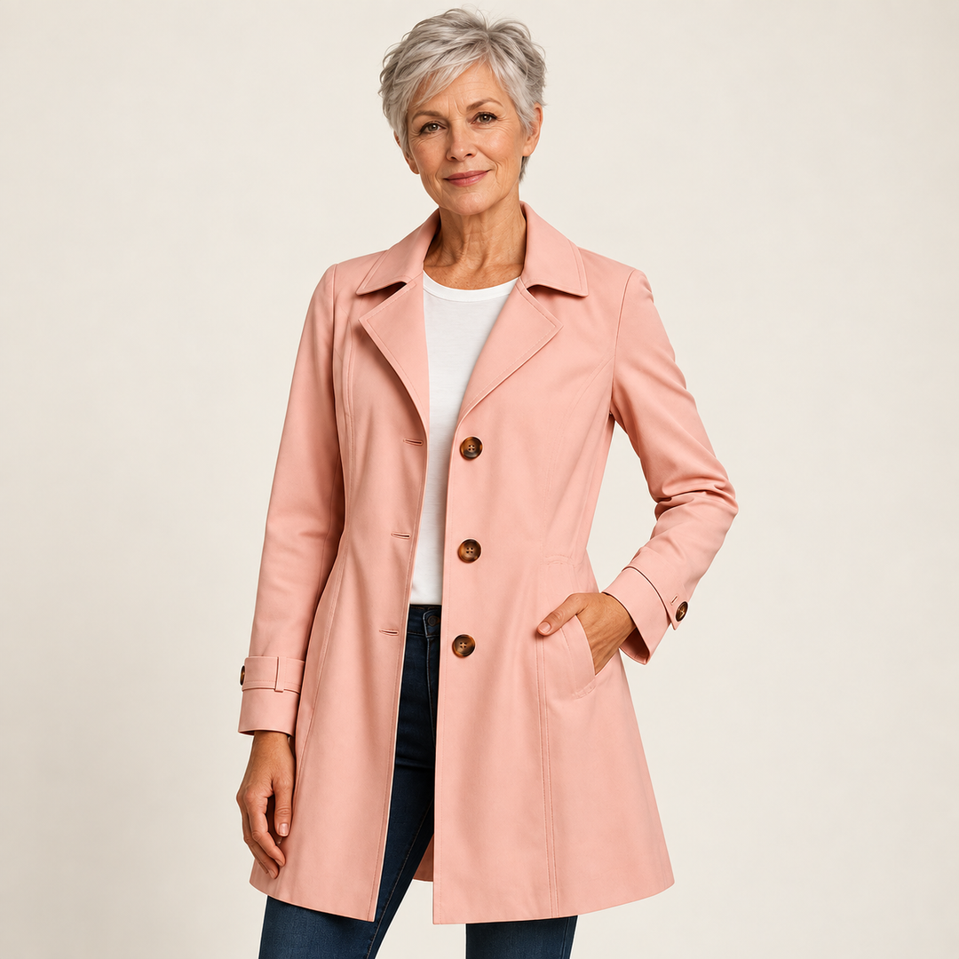Classic Button Trench Coat – Pink – front