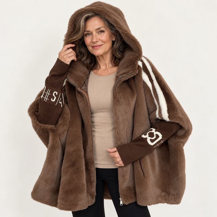 Women's Long Oversized Faux Fur Coat - Brown