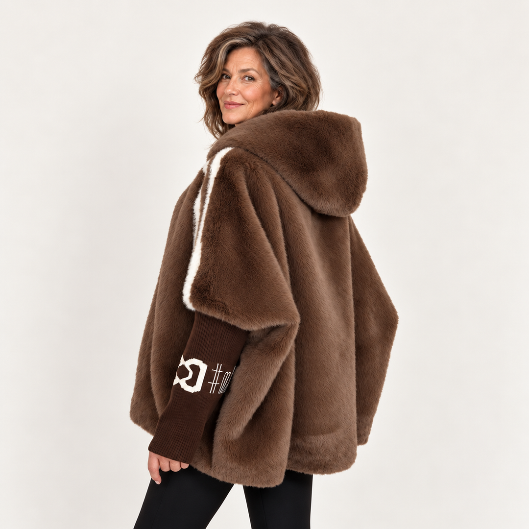 Women's Long Oversized Faux Fur Coat - Back
