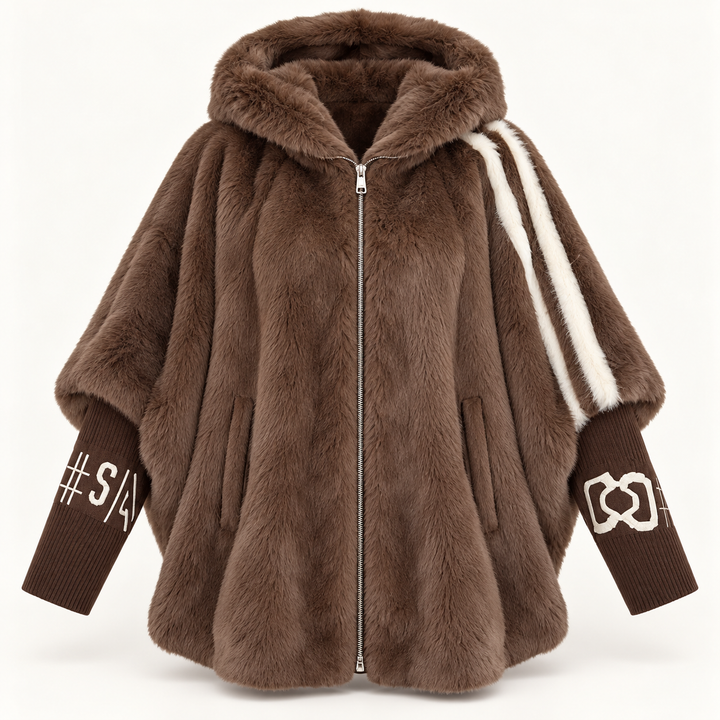 Women's Long Oversized Faux Fur Coat - Isolated