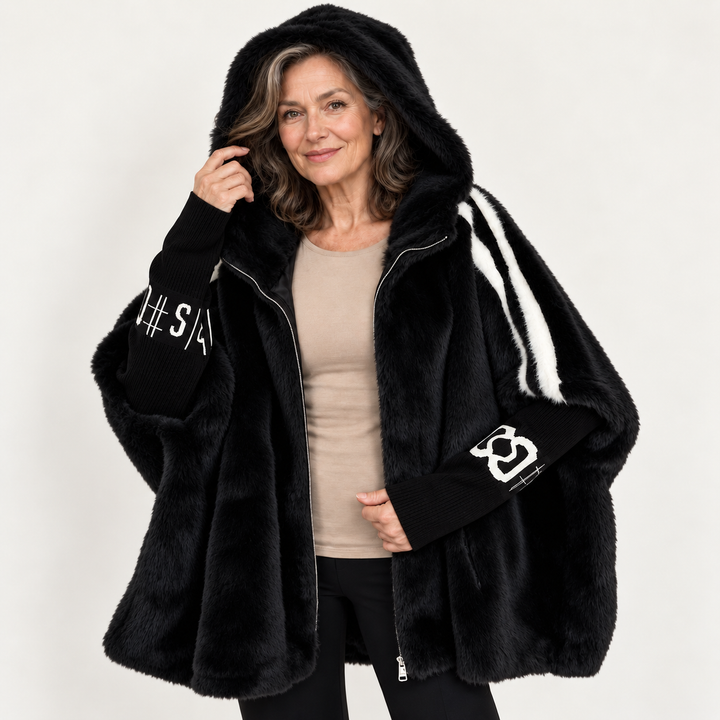 Women's Long Oversized Faux Fur Coat - Black