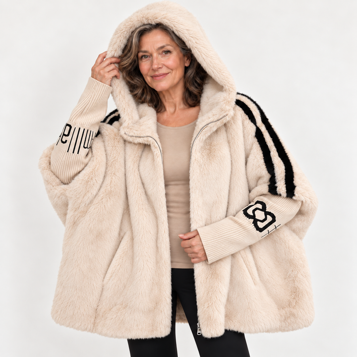 Women's Long Oversized Faux Fur Coat - Beige