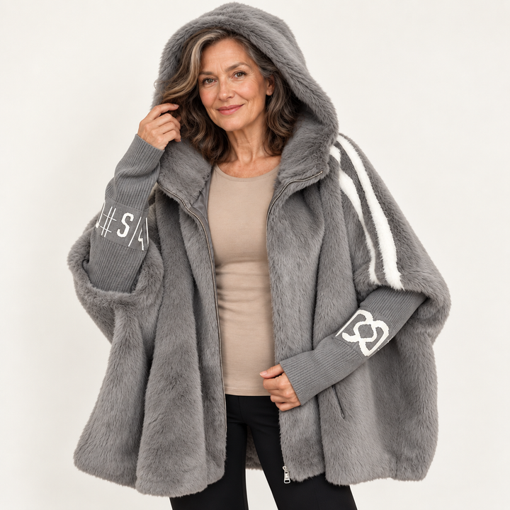 Women's Long Oversized Faux Fur Coat - Grey
