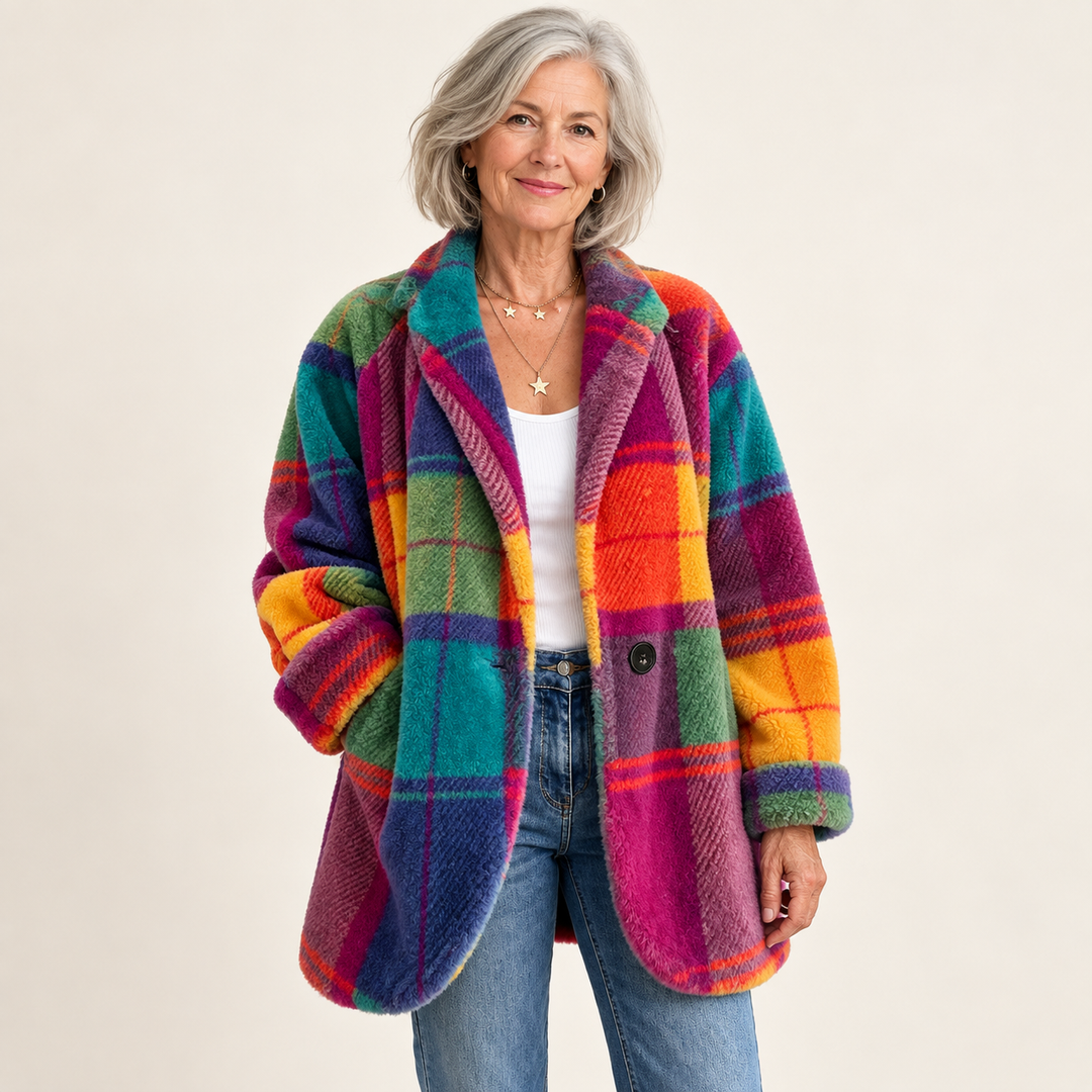 Colourful Check Coat – Rainbow – front
