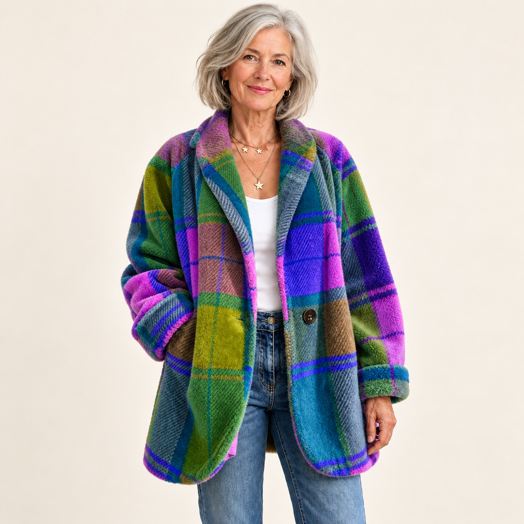Colourful Check Coat – Neptune – front