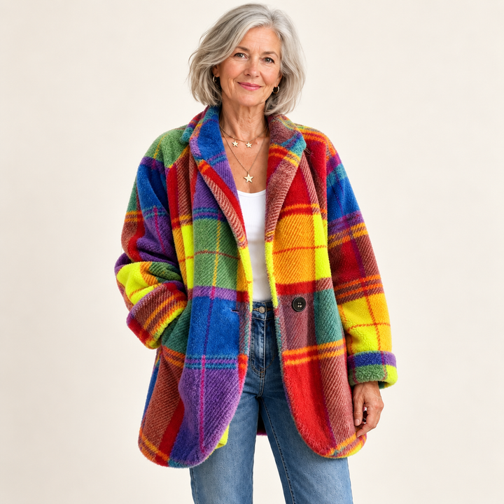 Colourful Check Coat – Sunshine – front