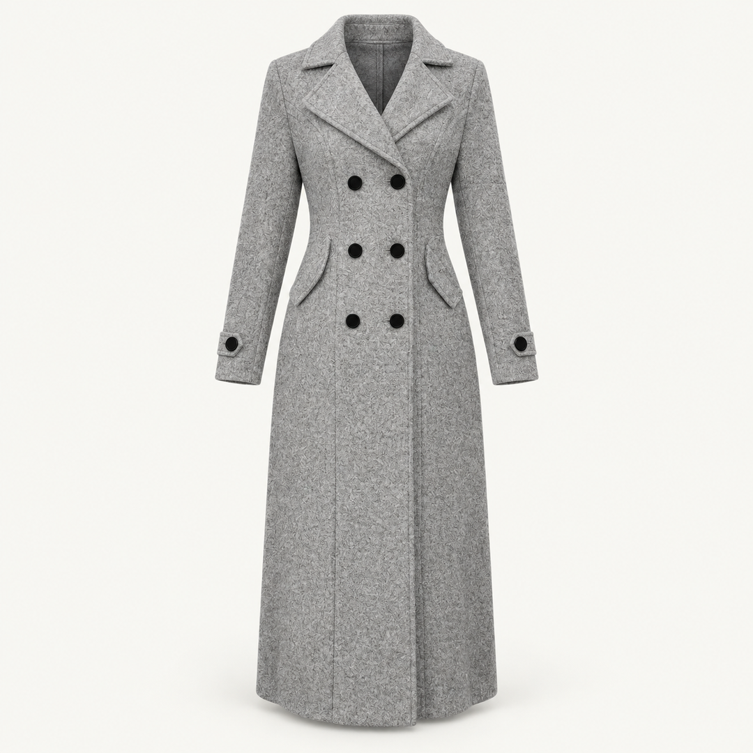 Women's Double-Breasted Long Coat – Grey – product only