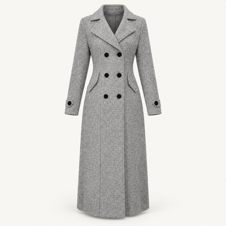 Women's Double-Breasted Long Coat – Grey – product only