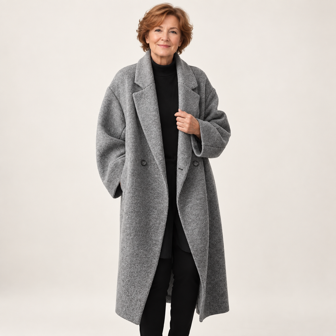 Women's Long Everyday Coat – Warm & Timeless – Grey – front