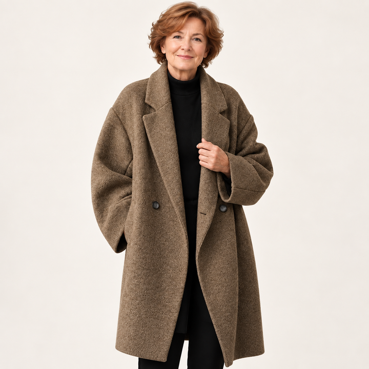 Women's Long Everyday Coat – Warm & Timeless – Brown – front