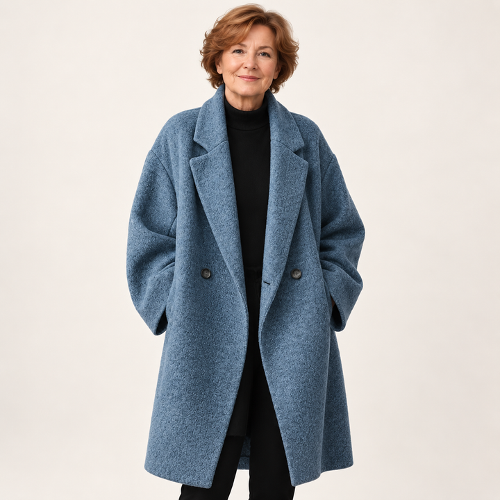 Women's Long Everyday Coat – Warm & Timeless – Blue – front