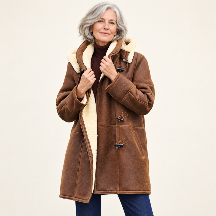 Faux Shearling Winter Coat – Brown – front