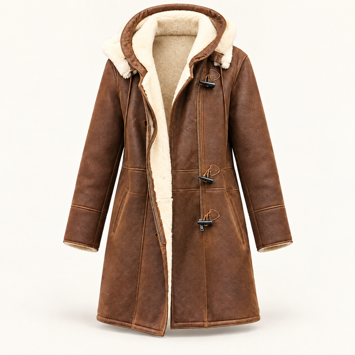 Faux Shearling Winter Coat – Brown – isolated