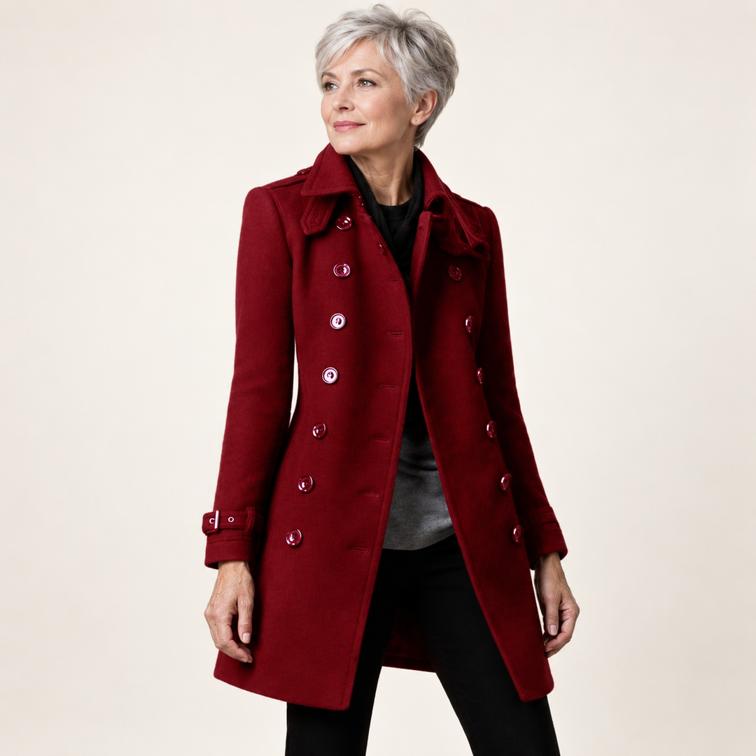 Fitted Double Breasted Coat – Burgundy – front
