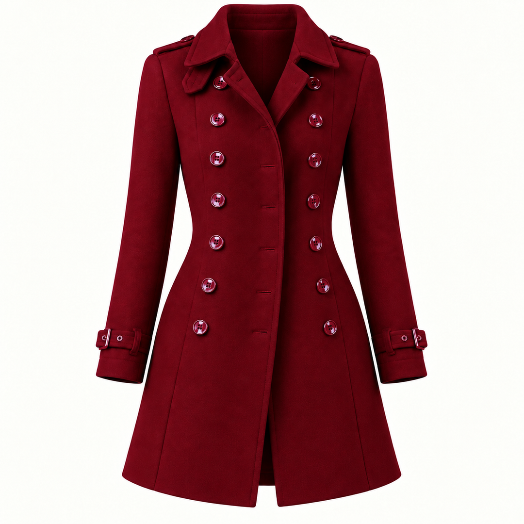 Fitted Double Breasted Coat – Burgundy – product only