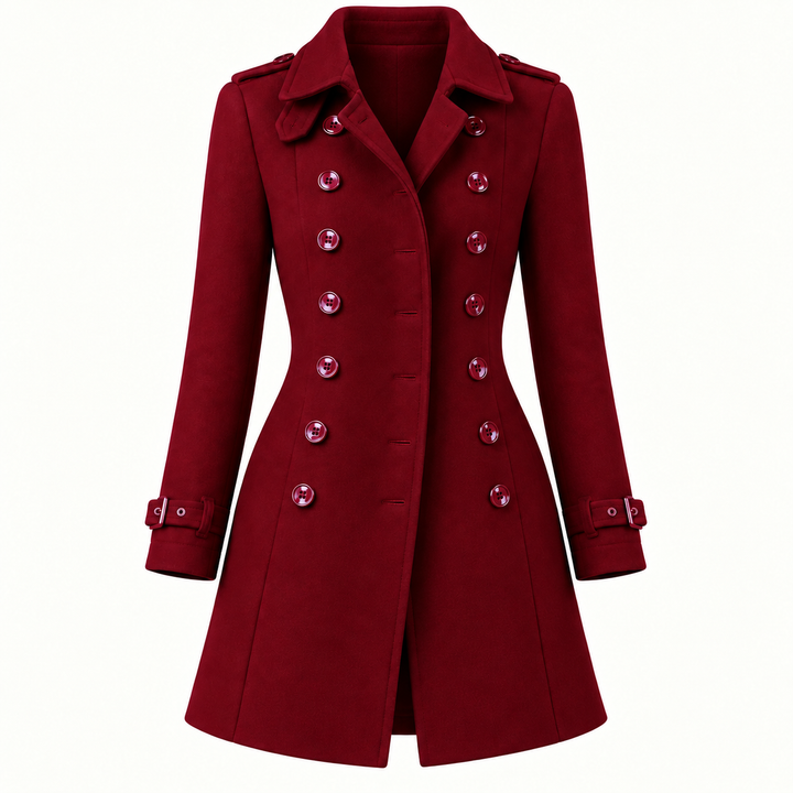 Fitted Double Breasted Coat – Burgundy – product only