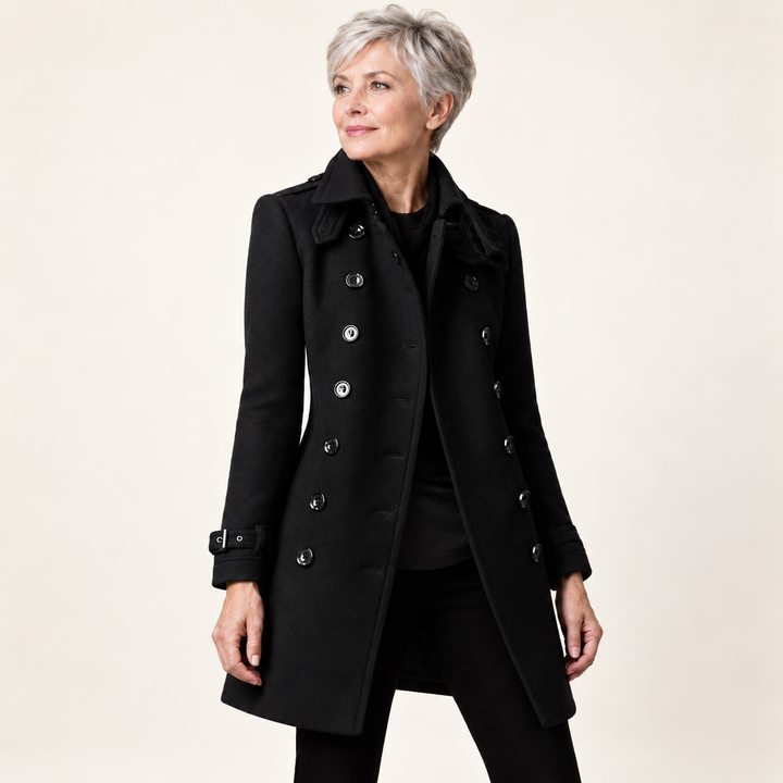 Fitted Double Breasted Coat – Black – front