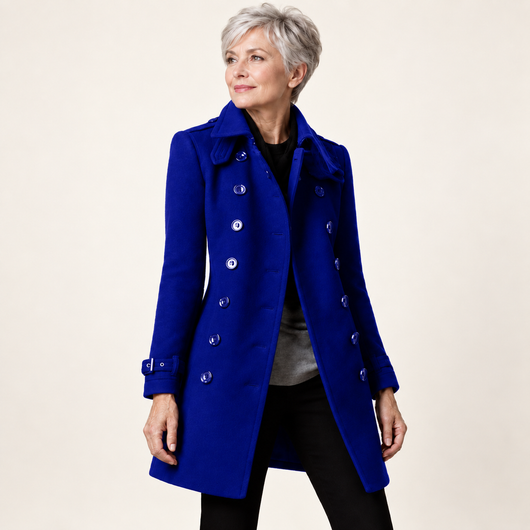 Fitted Double Breasted Coat – Blue – front