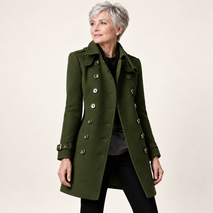 Fitted Double Breasted Coat – Olive Green – front