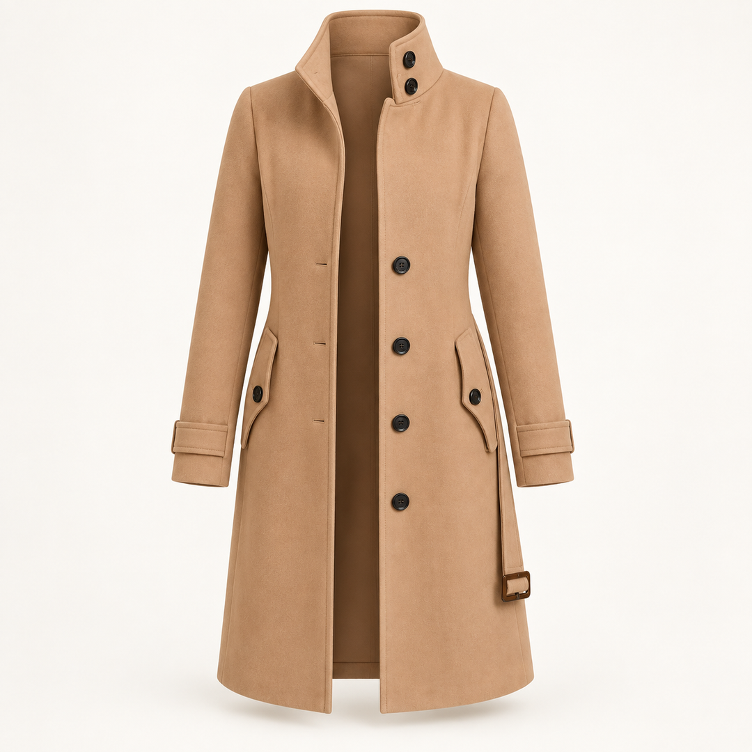 Long Coat with High Collar — Khaki — product only
