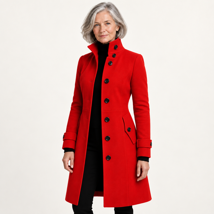 Long Coat with High Collar — Red — front