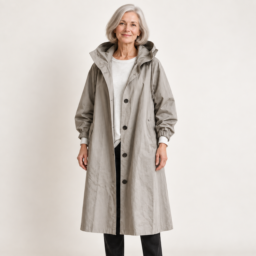 Hooded Raincoat — Grey — front