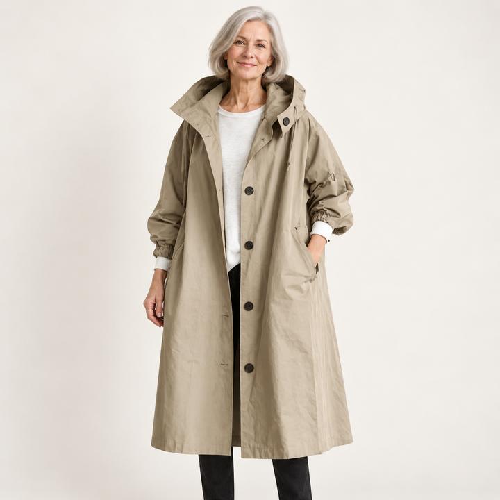 Hooded Raincoat — Khaki — front