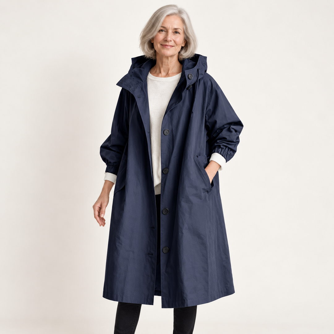 Hooded Raincoat — Blue — front