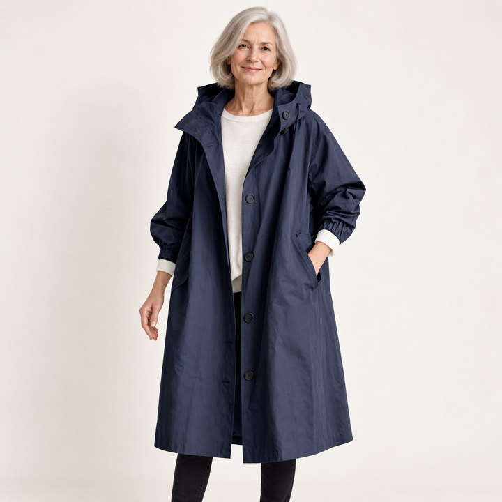 Hooded Raincoat — Blue — front