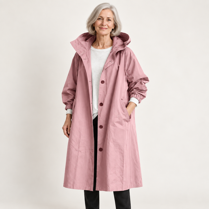 Hooded Raincoat — Pink — front