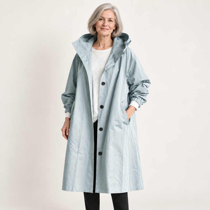 Hooded Raincoat — Light Blue — front