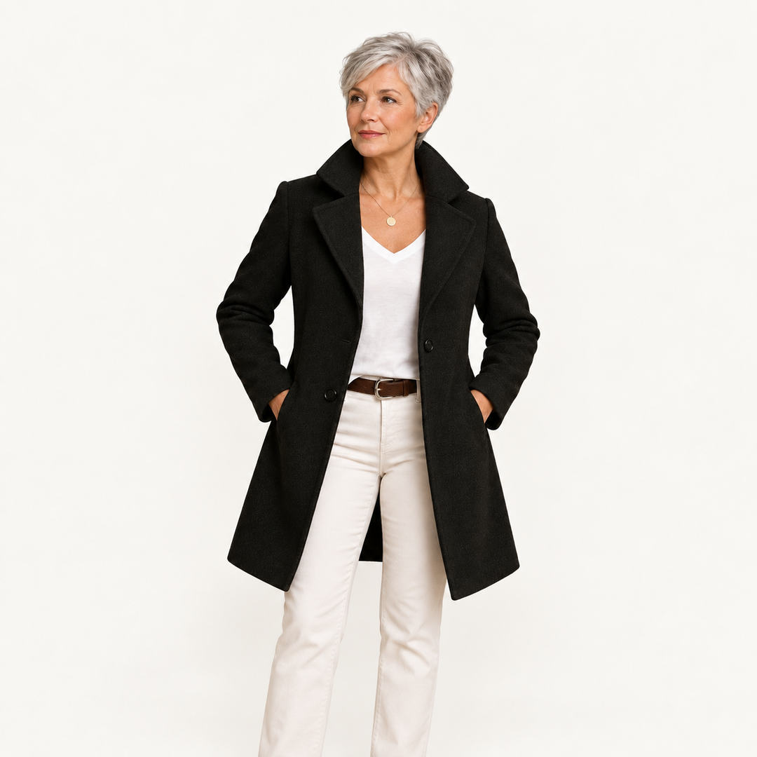 Long Wool Coat – Black – front