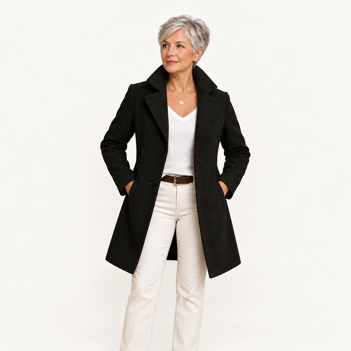 Long Wool Coat – Black – front