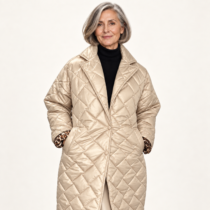 Reversible Quilted Coat – Beige – front