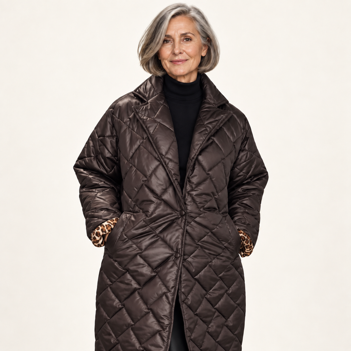 Reversible Quilted Coat – Brown – front