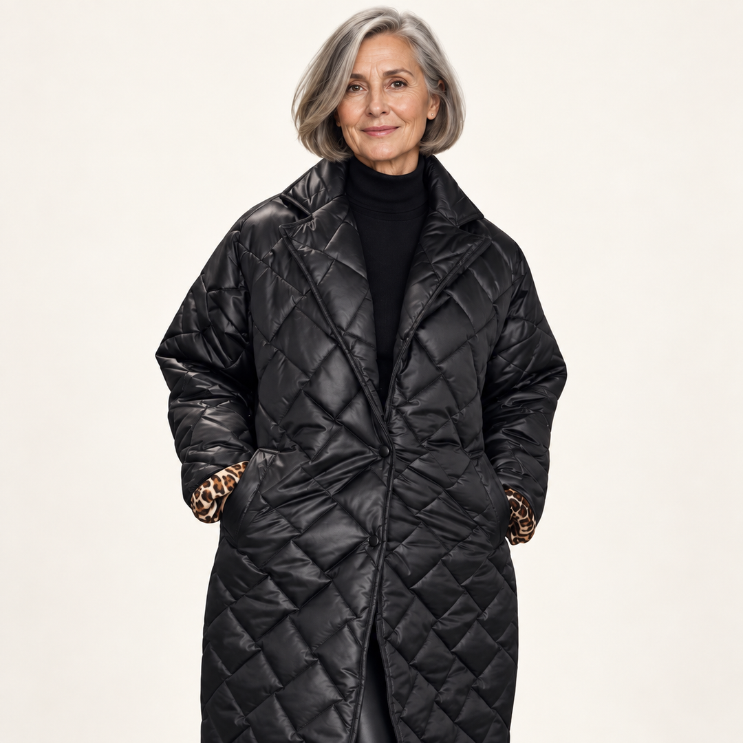 Reversible Quilted Coat – Black – front