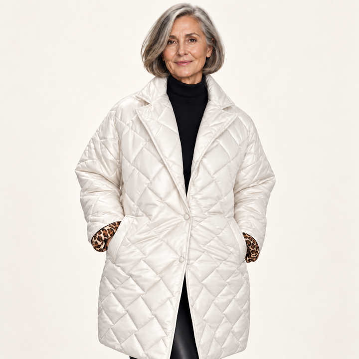Reversible Quilted Coat – White – front