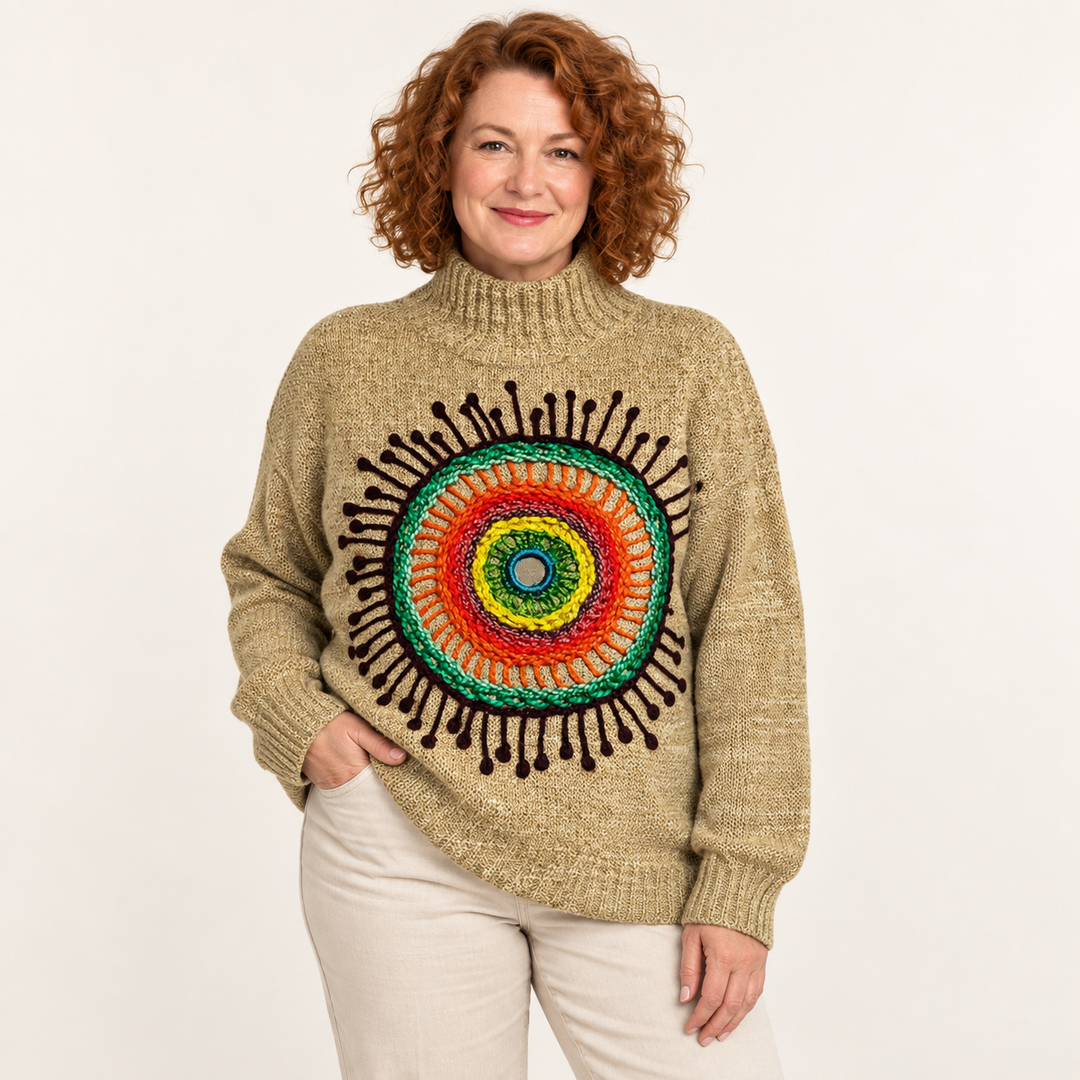 Teresa artistic knit jumper on a mature model
