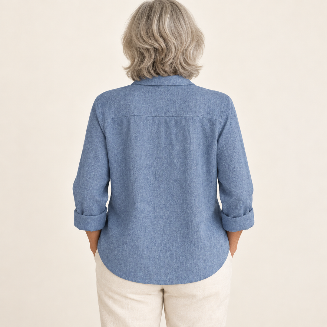 Theodora Blue Blouse back view