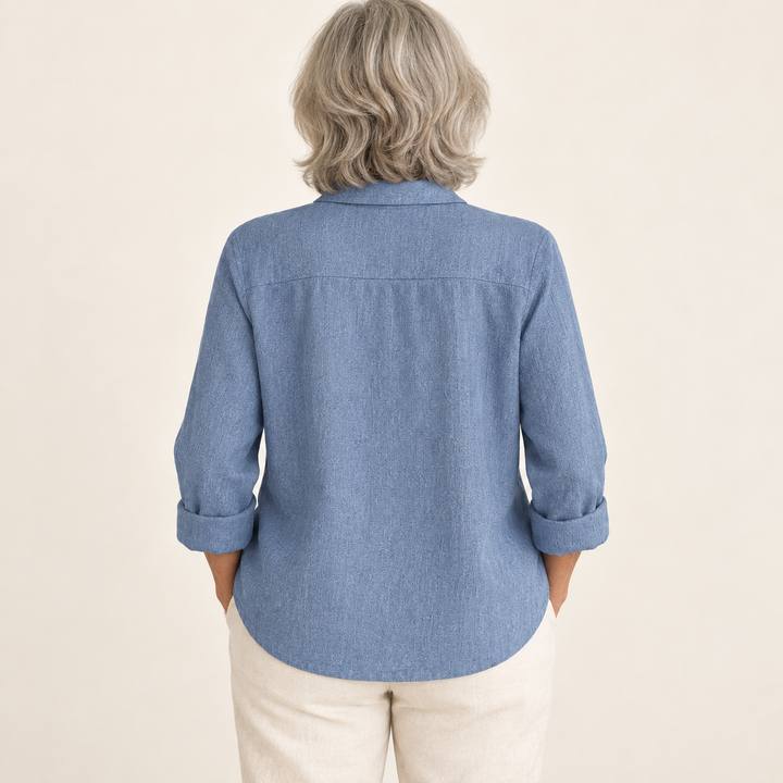 Theodora Blue Blouse back view