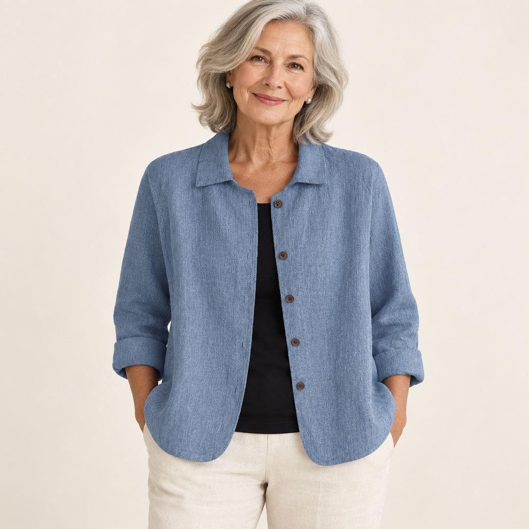 Theodora Blue Blouse front view