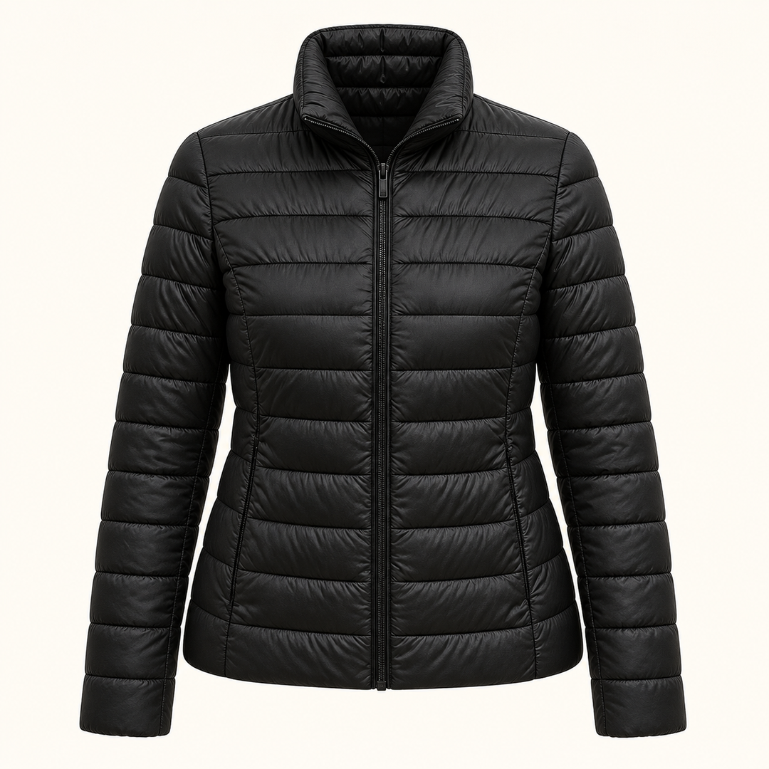 Ulla transitional padded jacket in Black, isolated front view
