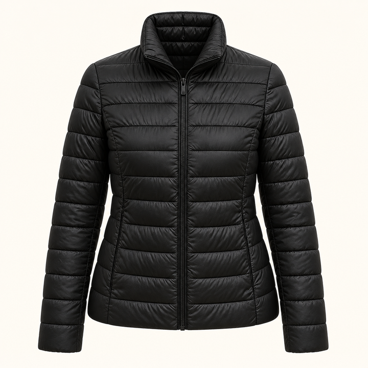 Ulla transitional padded jacket in Black, isolated front view
