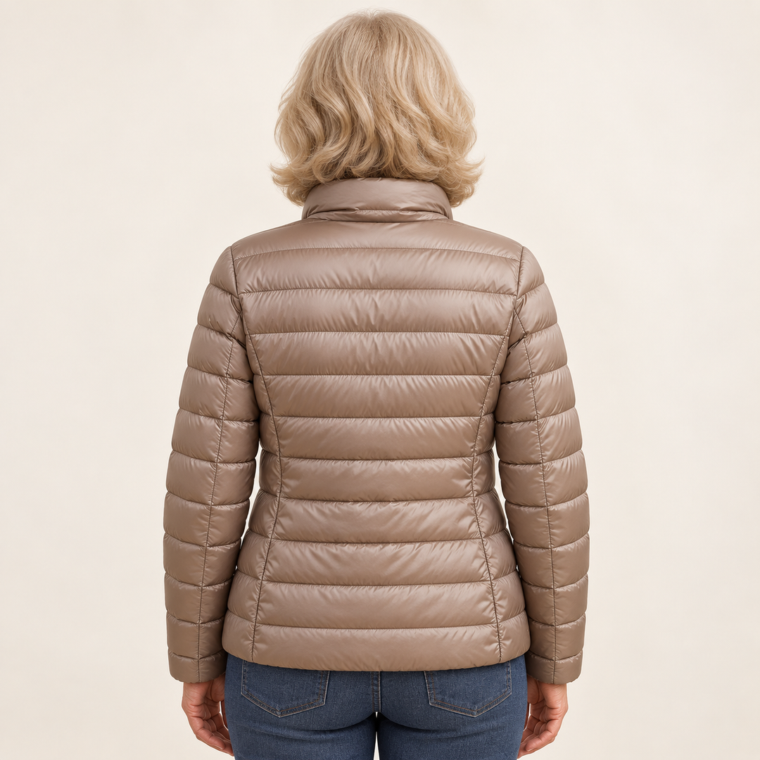 Ulla transitional padded jacket in Champagne, back view