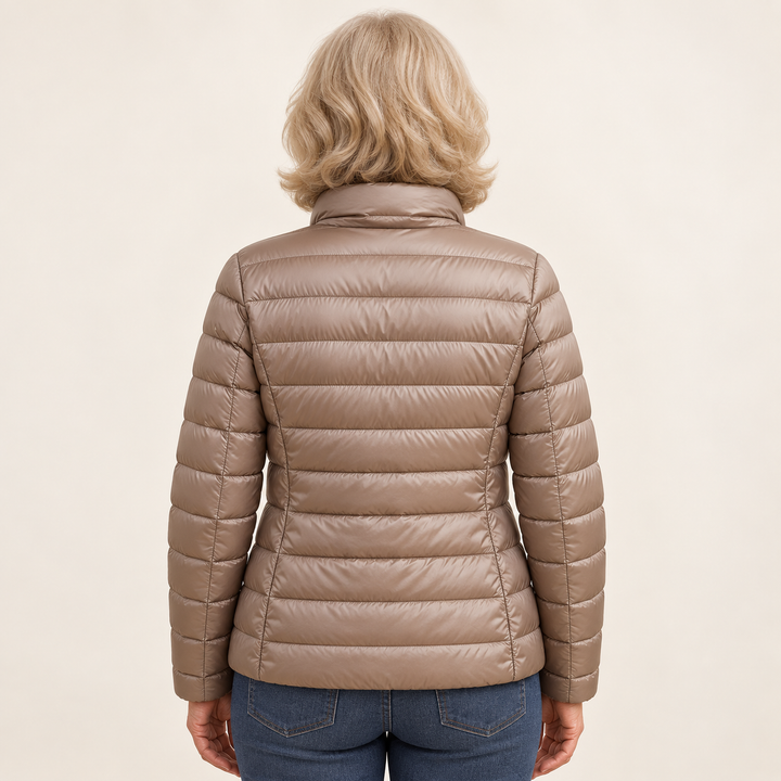 Ulla transitional padded jacket in Champagne, back view