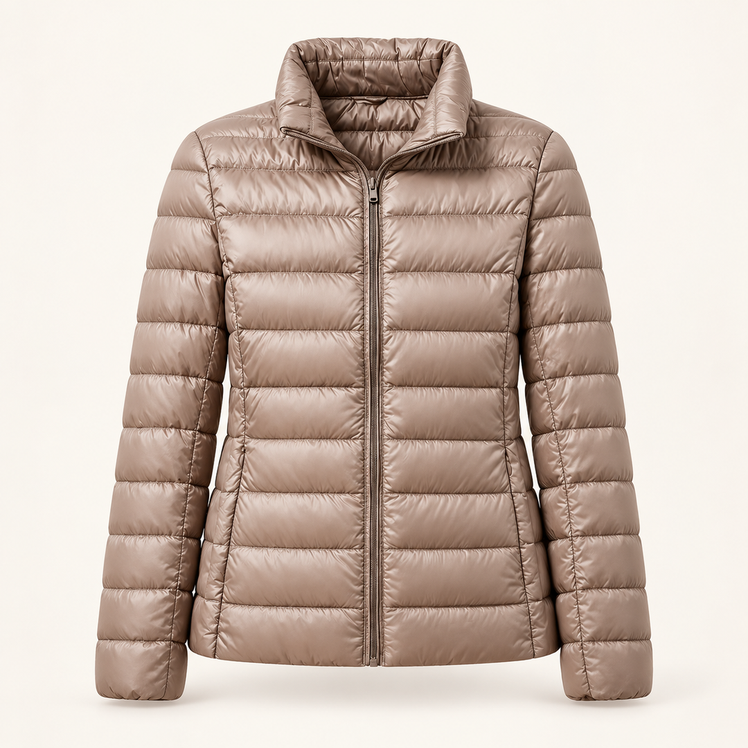 Ulla transitional padded jacket in Champagne, isolated front view