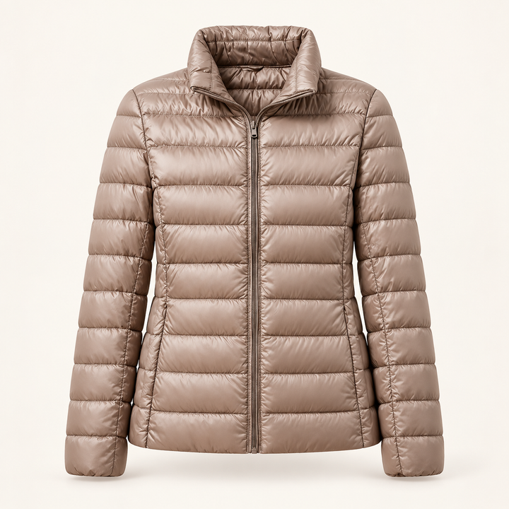 Ulla transitional padded jacket in Champagne, isolated front view