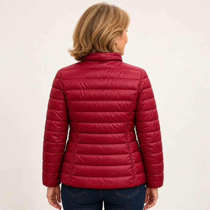 Ulla transitional padded jacket in Dark Red, back view